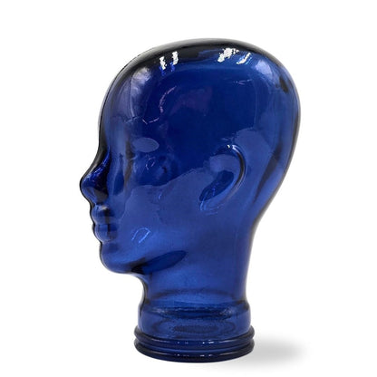 Glas KOPFHÖRERSTÄNDER transparent + satin | 29cm Glaskopf Skulptur | Farbe: T09 marineblau