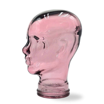 Glas KOPFHÖRERSTÄNDER transparent + satin | 29cm Glaskopf Skulptur | Farbe: T08 altrosa