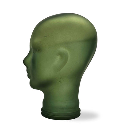 Glas KOPFHÖRERSTÄNDER transparent + satin | 29cm Glaskopf Skulptur | Farbe: S03 frosted grün