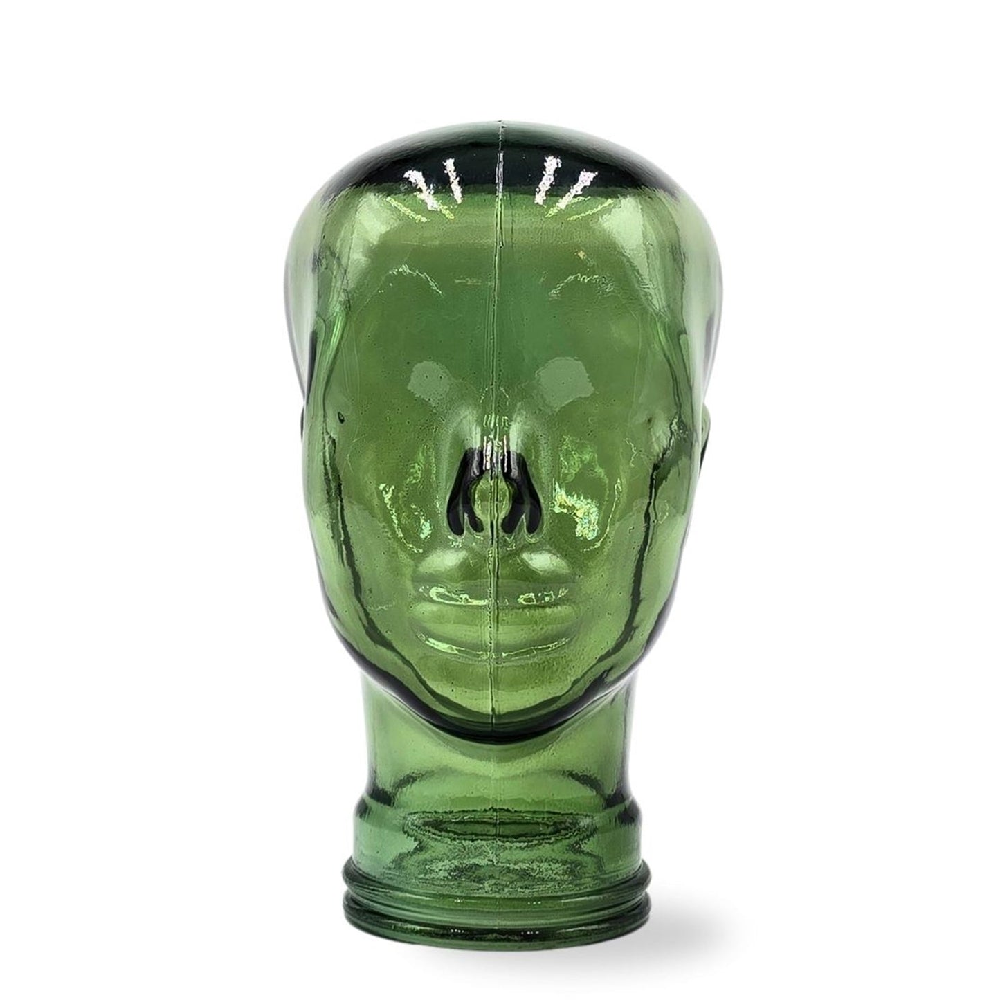 Glas KOPFHÖRERSTÄNDER transparent + satin | 29cm Glaskopf Skulptur | Farbe: T03 grün