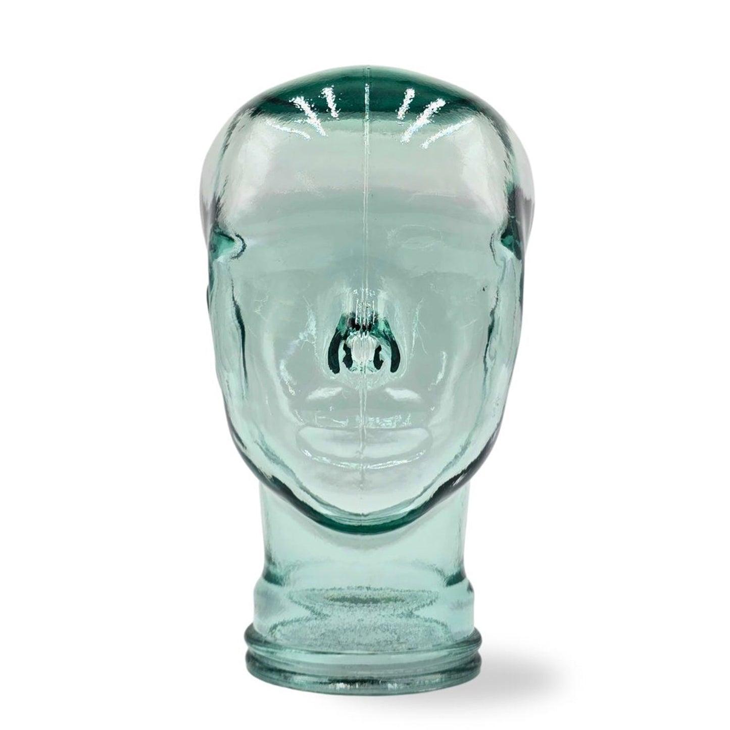 Glas KOPFHÖRERSTÄNDER transparent + satin | 29cm Glaskopf Skulptur | Farbe: T01 klar