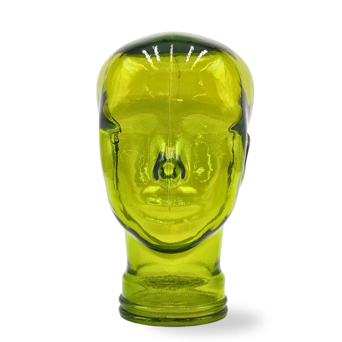 Glas KOPFHÖRERSTÄNDER transparent + satin | 29cm Glaskopf Skulptur | Farbe: T02 limette