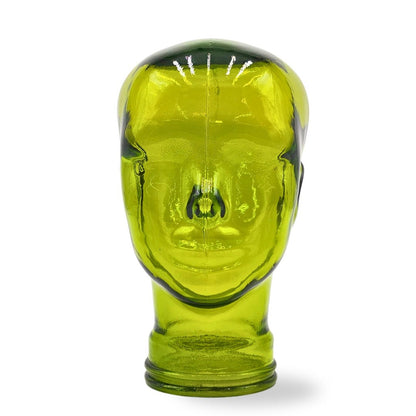 Glas KOPFHÖRERSTÄNDER transparent + satin | 29cm Glaskopf Skulptur | Farbe: T02 limette
