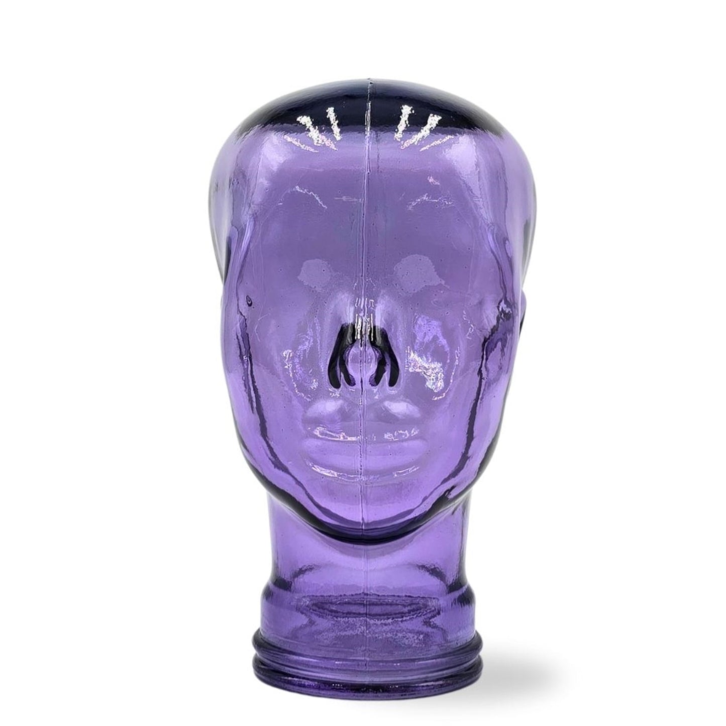 Glas KOPFHÖRERSTÄNDER transparent + satin | 29cm Glaskopf Skulptur | Farbe: T05 violett