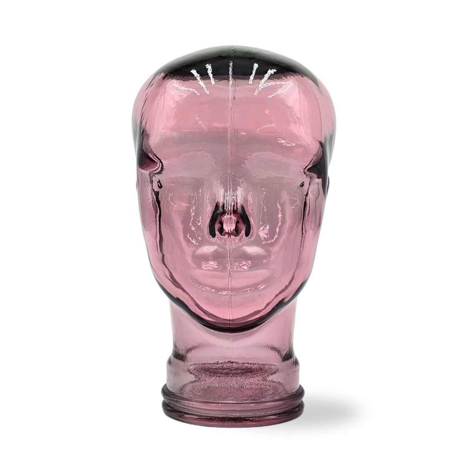 Glas KOPFHÖRERSTÄNDER transparent + satin | 29cm Glaskopf Skulptur | Farbe: T08 altrosa