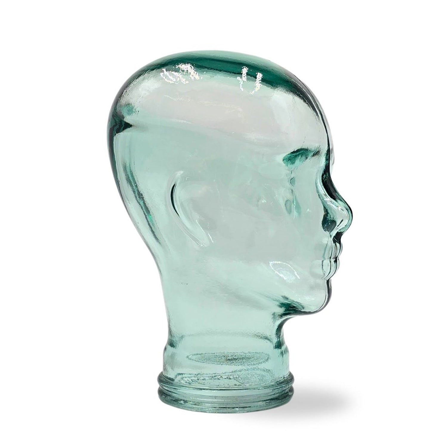 Glas KOPFHÖRERSTÄNDER transparent + satin | 29cm Glaskopf Skulptur | Farbe: T01 klar