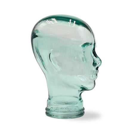 Glas KOPFHÖRERSTÄNDER transparent + satin | 29cm Glaskopf Skulptur | Farbe: T01 klar