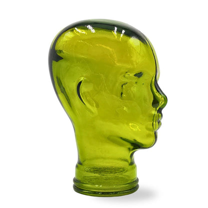 Glas KOPFHÖRERSTÄNDER transparent + satin | 29cm Glaskopf Skulptur | Farbe: T02 limette