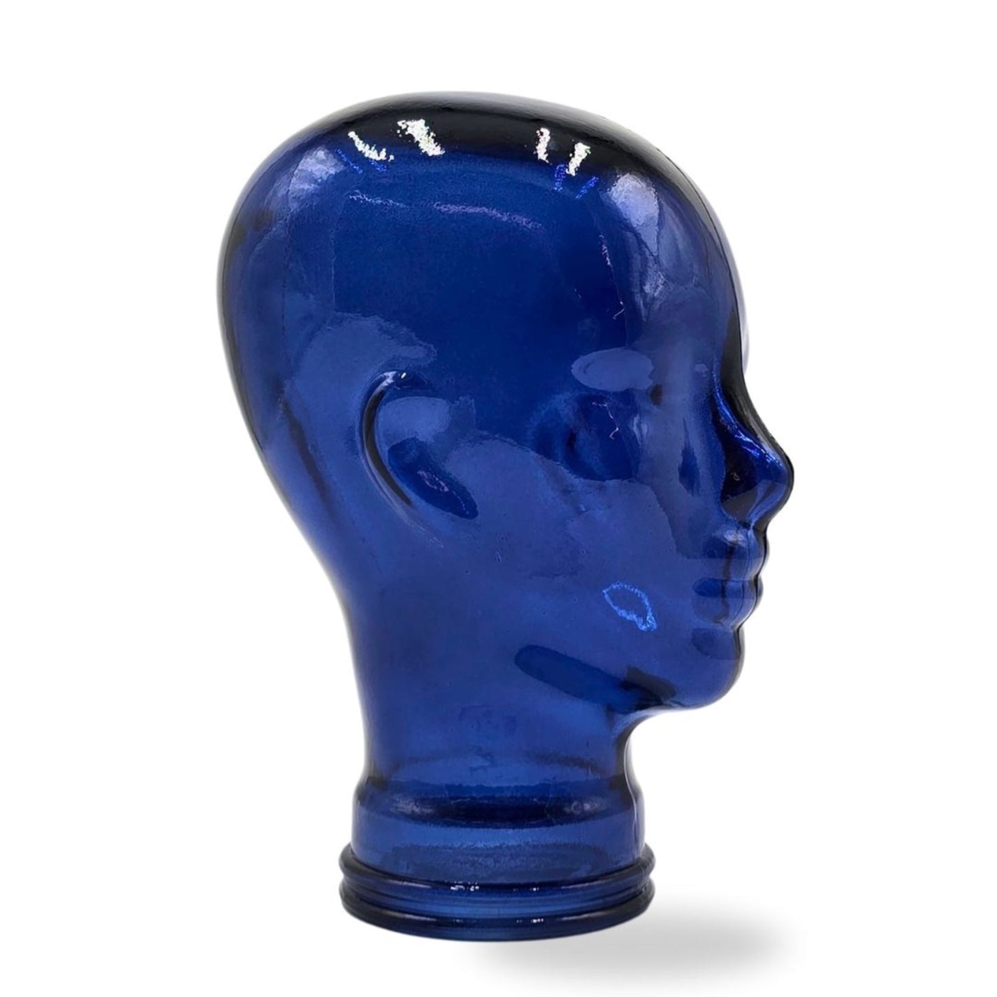 Glas KOPFHÖRERSTÄNDER transparent + satin | 29cm Glaskopf Skulptur | Farbe: T09 marineblau