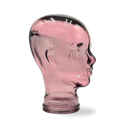 Glas KOPFHÖRERSTÄNDER transparent + satin | 29cm Glaskopf Skulptur | Farbe: T08 altrosa