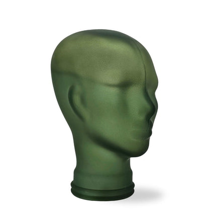 Glas KOPFHÖRERSTÄNDER transparent + satin | 29cm Glaskopf Skulptur | Farbe: S03 frosted grün