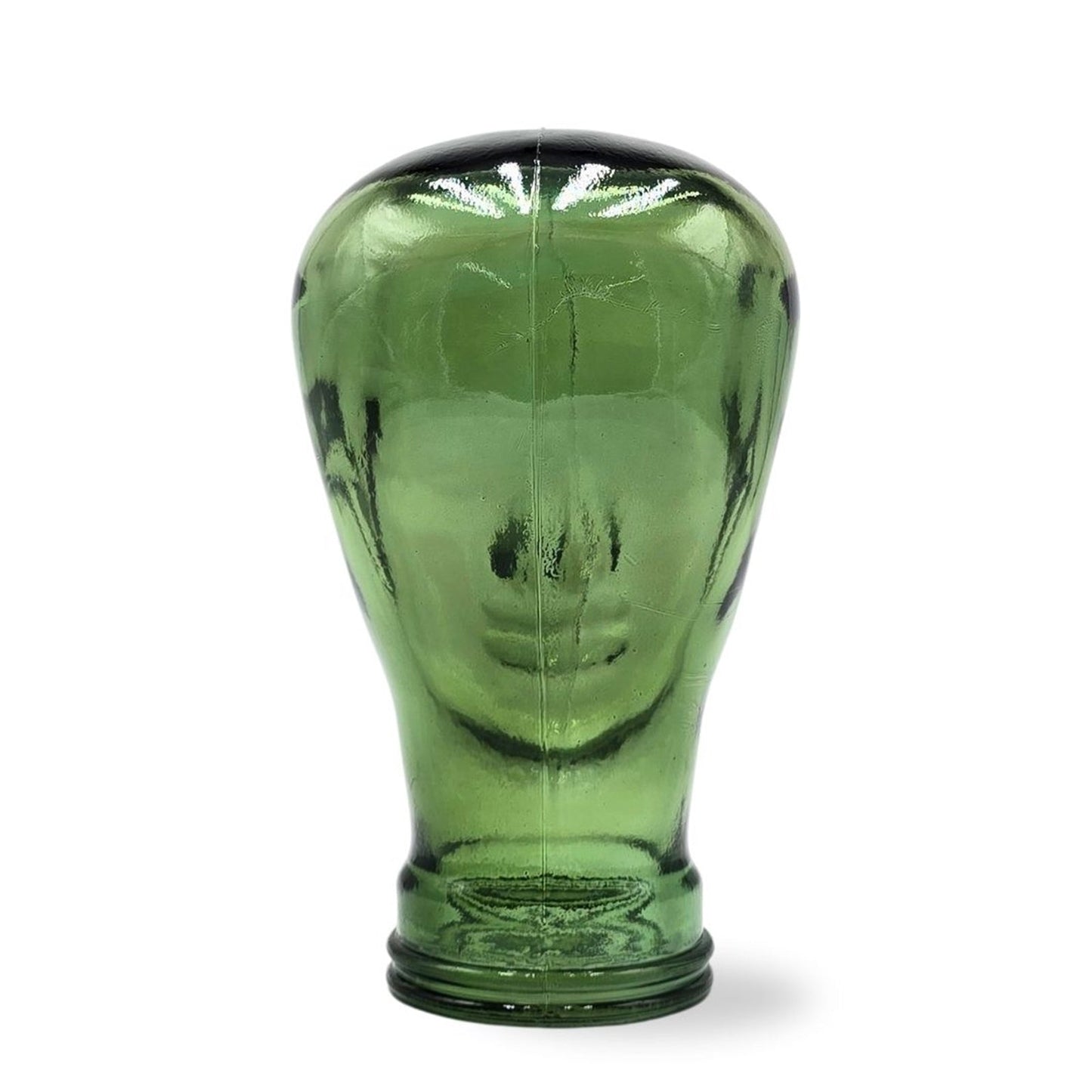 Glas KOPFHÖRERSTÄNDER transparent + satin | 29cm Glaskopf Skulptur | Farbe: T03 grün