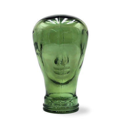 Glas KOPFHÖRERSTÄNDER transparent + satin | 29cm Glaskopf Skulptur | Farbe: T03 grün