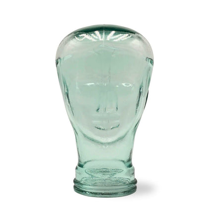Glas KOPFHÖRERSTÄNDER transparent + satin | 29cm Glaskopf Skulptur | Farbe: T01 klar