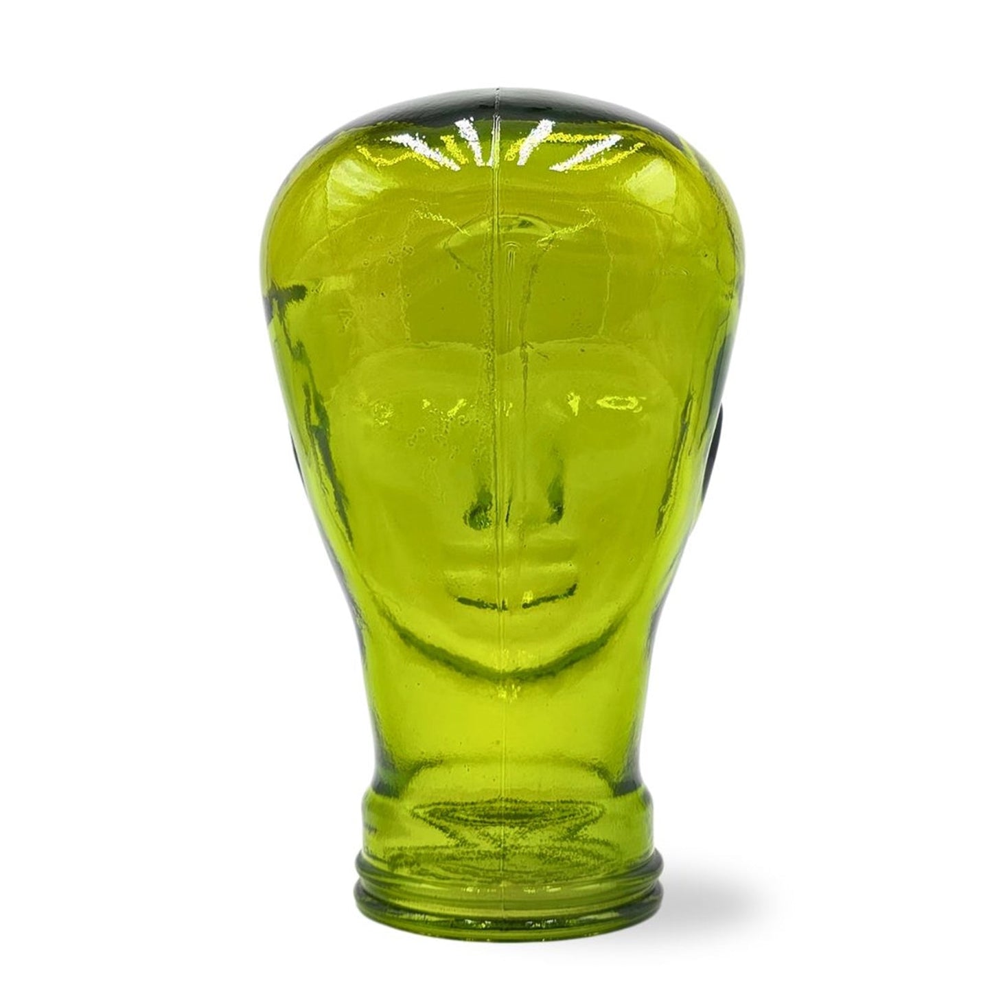 Glas KOPFHÖRERSTÄNDER transparent + satin | 29cm Glaskopf Skulptur | Farbe: T02 limette