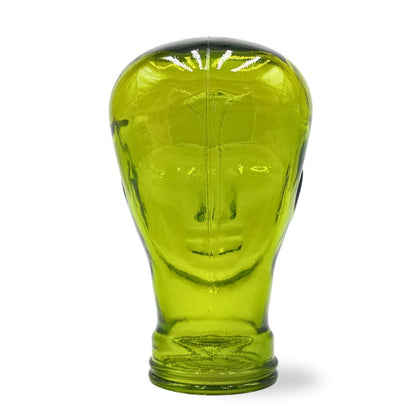 Glas KOPFHÖRERSTÄNDER transparent + satin | 29cm Glaskopf Skulptur | Farbe: T02 limette