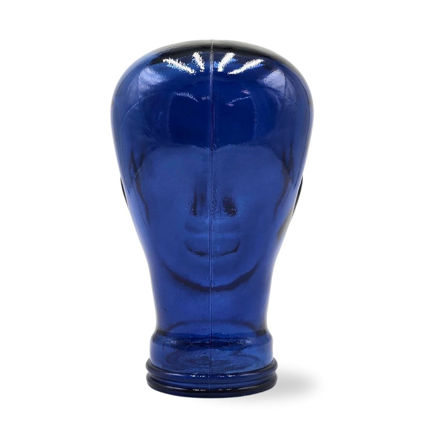 Glas KOPFHÖRERSTÄNDER transparent + satin | 29cm Glaskopf Skulptur | Farbe: T09 marineblau