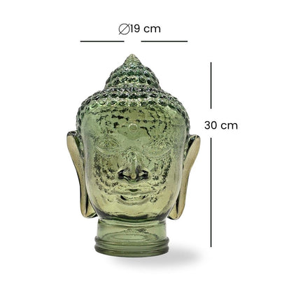 DEKOKOPF BUDDHA | Glas, Dekoration für Garten und Wohnung | Farbe: T06 olivgrün