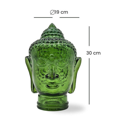 DEKOKOPF BUDDHA | Glas, Dekoration für Garten und Wohnung | Farbe: T11 dunkelgrün