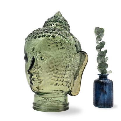 DEKOKOPF BUDDHA | Glas, Dekoration für Garten und Wohnung | Farbe: T06 olivgrün