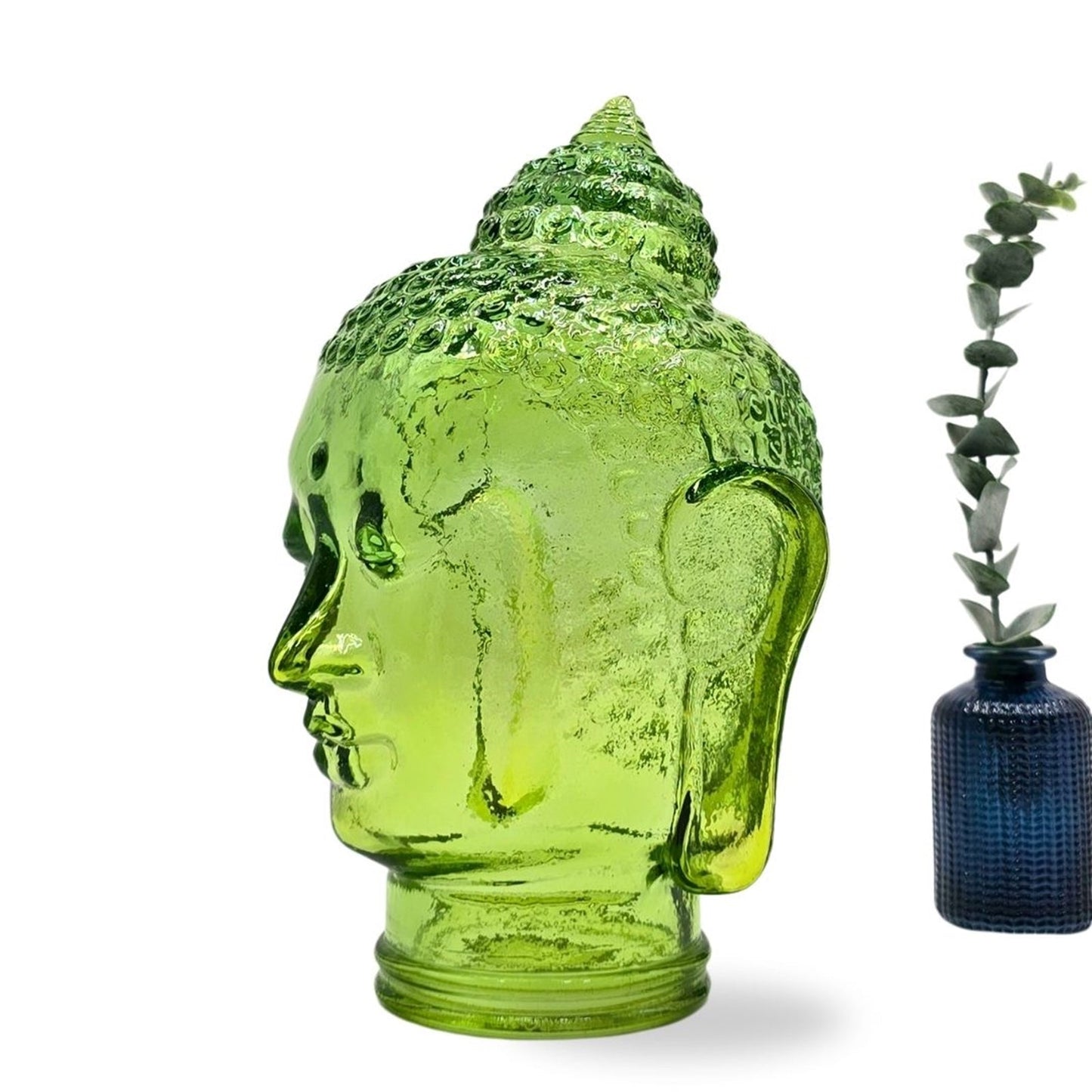 DEKOKOPF BUDDHA | Glas, Dekoration für Garten und Wohnung | Farbe: T10 hellgrün