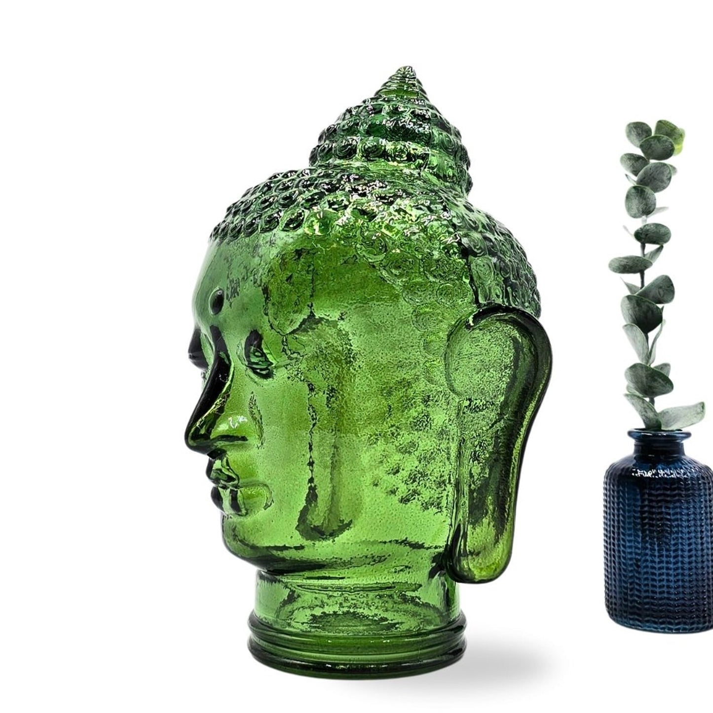 DEKOKOPF BUDDHA | Glas, Dekoration für Garten und Wohnung | Farbe: T11 dunkelgrün