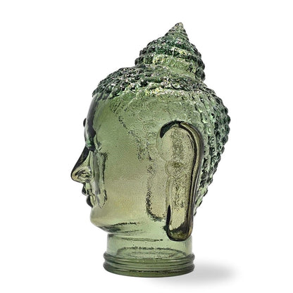 DEKOKOPF BUDDHA | Glas, Dekoration für Garten und Wohnung | Farbe: T06 olivgrün