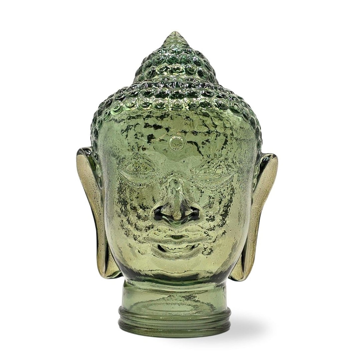 DEKOKOPF BUDDHA | Glas, Dekoration für Garten und Wohnung | Farbe: T06 olivgrün