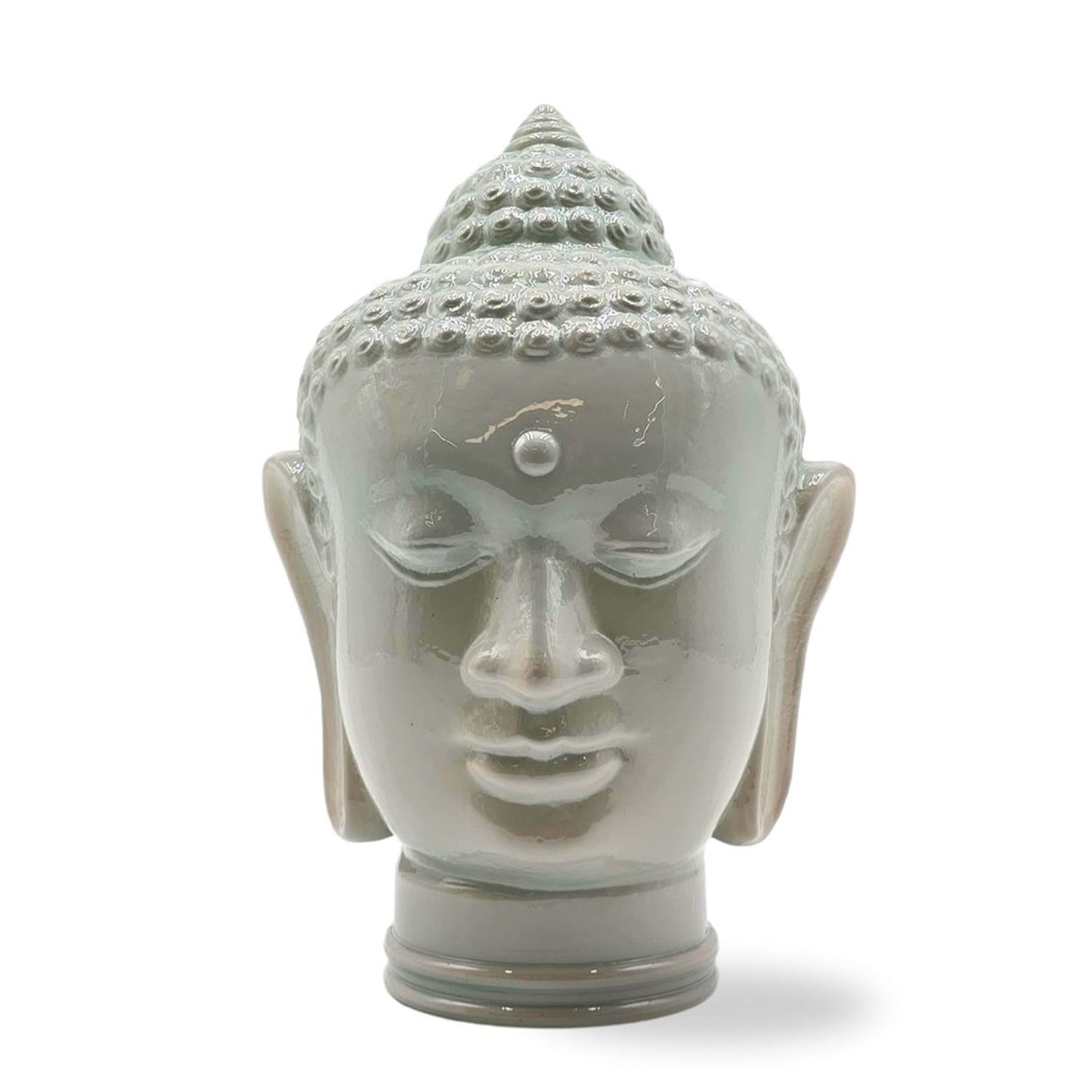 DEKOKOPF BUDDHA | Glas, Dekoration für Garten und Wohnung | Farbe: OP3 hellgrau