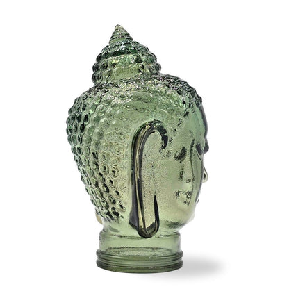 DEKOKOPF BUDDHA | Glas, Dekoration für Garten und Wohnung | Farbe: T06 olivgrün