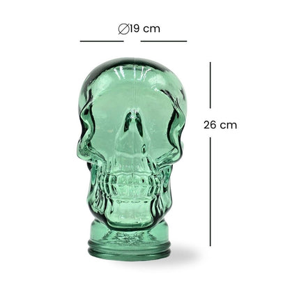 Glas KOPFHÖRERSTÄNDER TOTENKOPF| 26cm Glaskopf Skulptur | Farbe: T03 grün