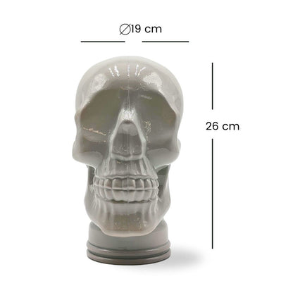Glas KOPFHÖRERSTÄNDER TOTENKOPF| 26cm Glaskopf Skulptur | Farbe: OP3 hellgrau