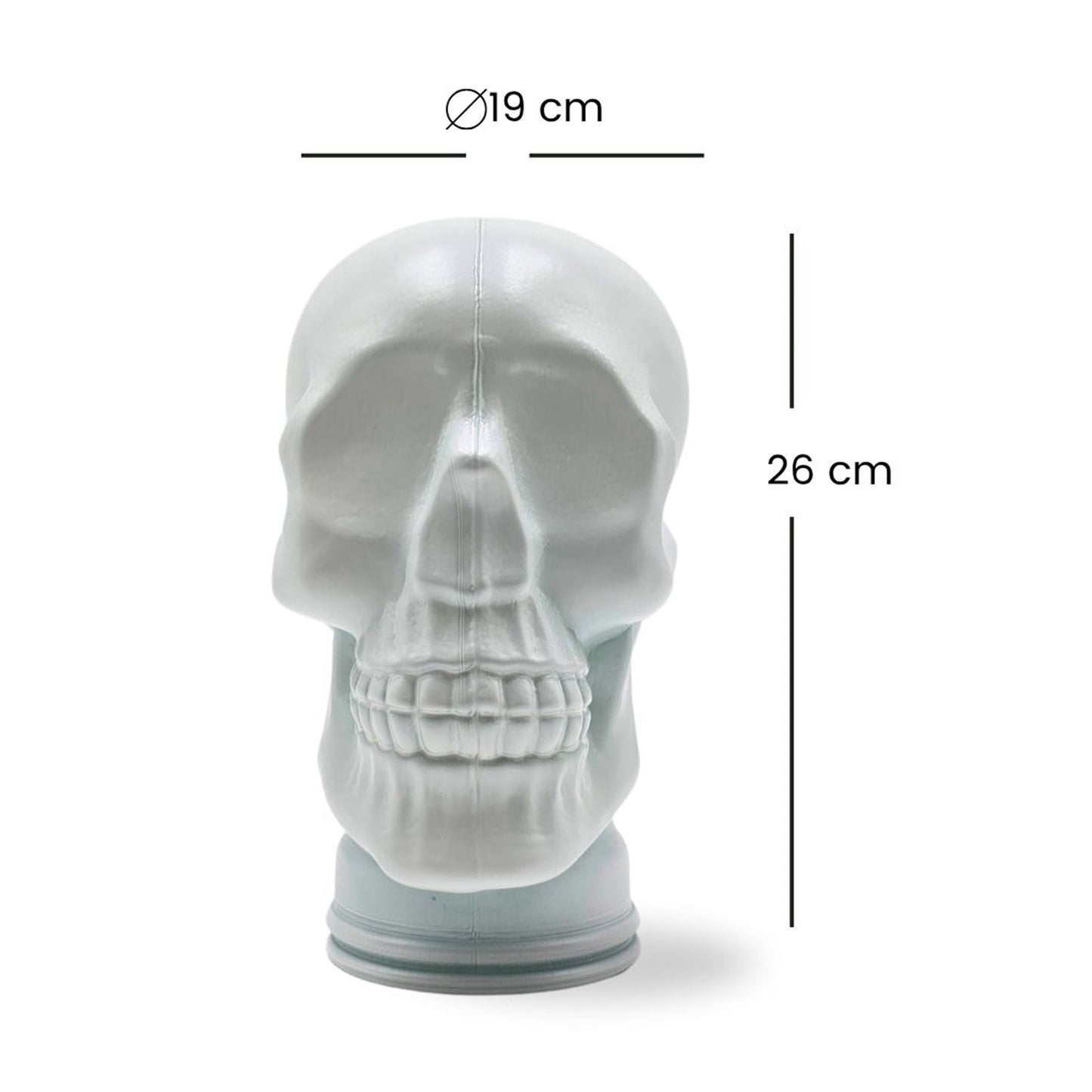 Glas KOPFHÖRERSTÄNDER TOTENKOPF| 26cm Glaskopf Skulptur | Farbe: M02 weiss