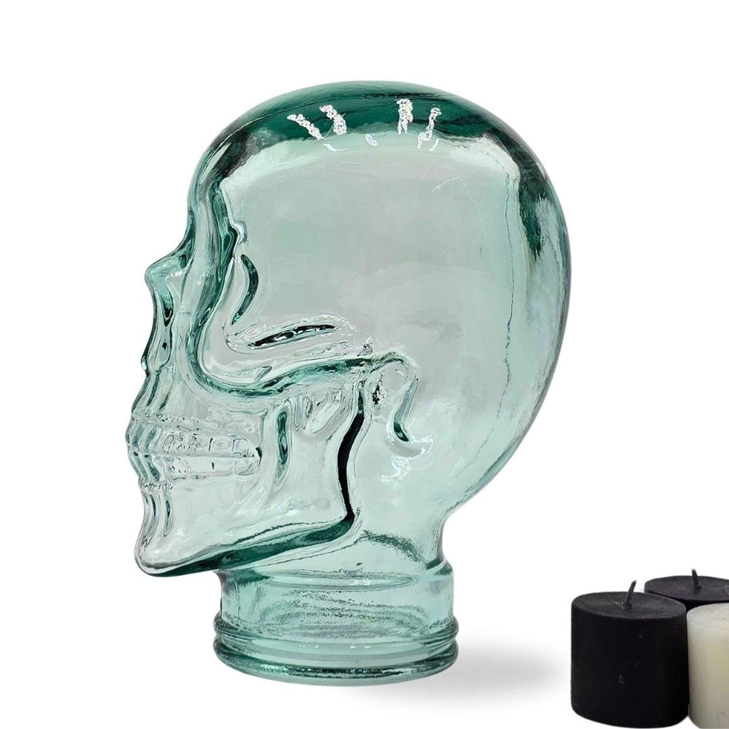 Glas KOPFHÖRERSTÄNDER TOTENKOPF| 26cm Glaskopf Skulptur | Farbe: T01 klar