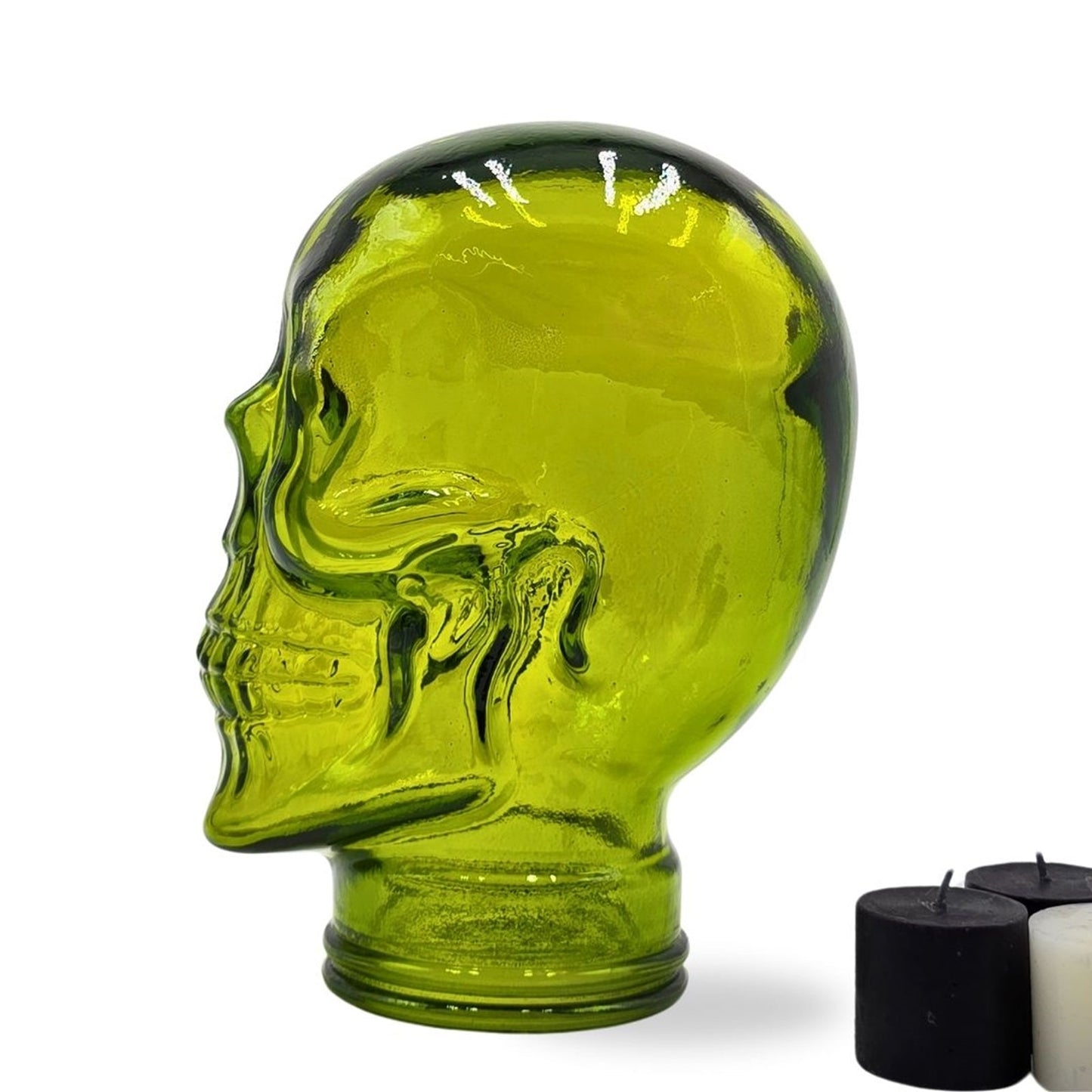Glas KOPFHÖRERSTÄNDER TOTENKOPF| 26cm Glaskopf Skulptur | Farbe: T02 limette
