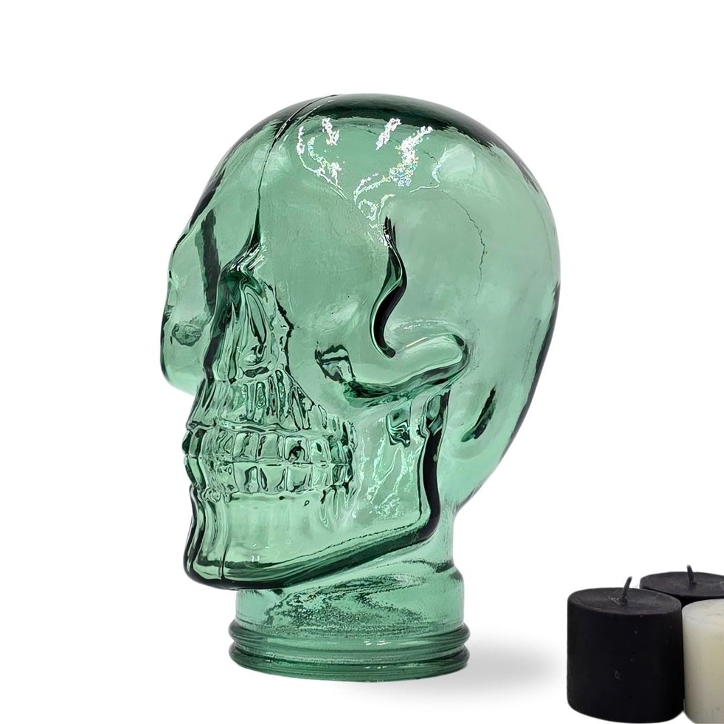 Glas KOPFHÖRERSTÄNDER TOTENKOPF| 26cm Glaskopf Skulptur | Farbe: T03 grün