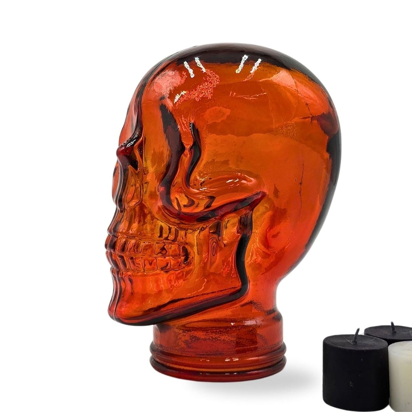 Glas KOPFHÖRERSTÄNDER TOTENKOPF| 26cm Glaskopf Skulptur | Farbe: T04 hot orange