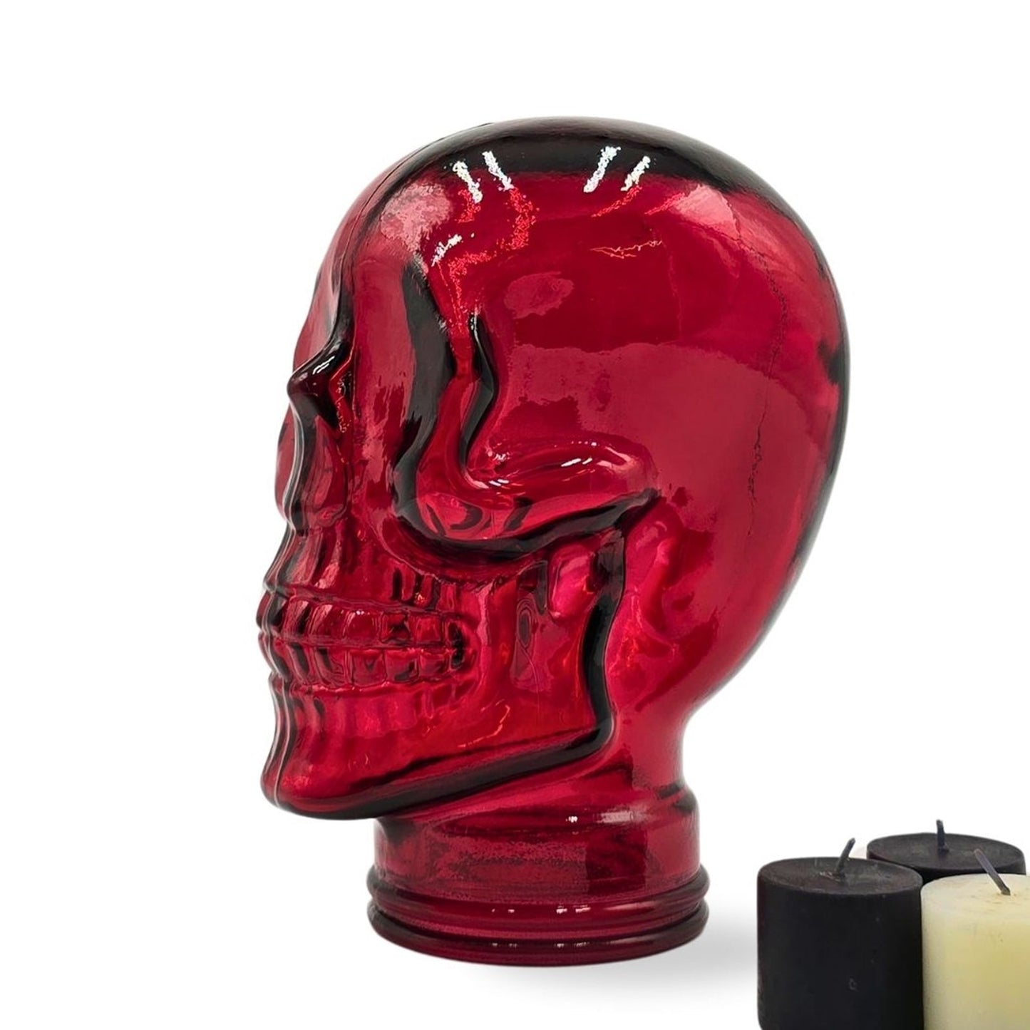 Glas KOPFHÖRERSTÄNDER TOTENKOPF| 26cm Glaskopf Skulptur | Farbe: T12 rot