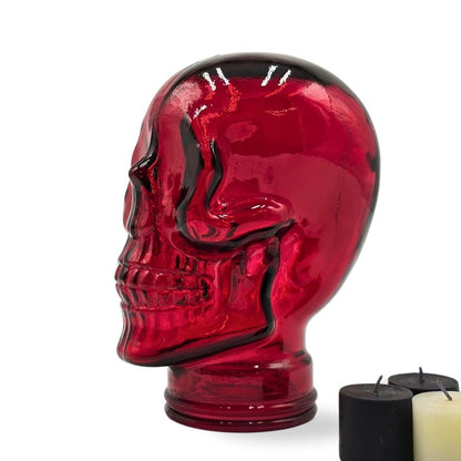 Glas KOPFHÖRERSTÄNDER TOTENKOPF| 26cm Glaskopf Skulptur | Farbe: T12 rot