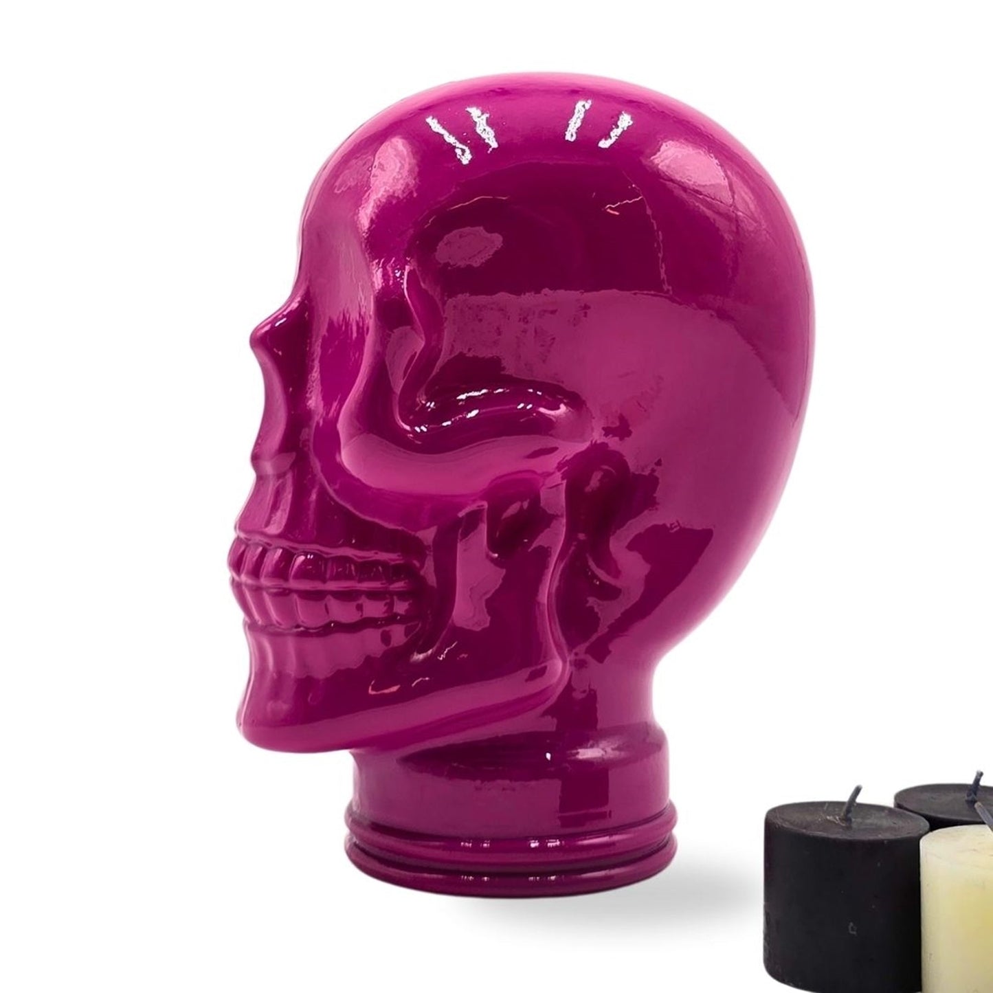 Glas KOPFHÖRERSTÄNDER TOTENKOPF| 26cm Glaskopf Skulptur | Farbe: OP2 pink