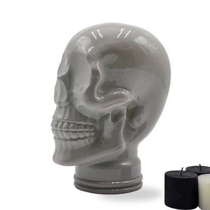 Glas KOPFHÖRERSTÄNDER TOTENKOPF| 26cm Glaskopf Skulptur | Farbe: OP3 hellgrau