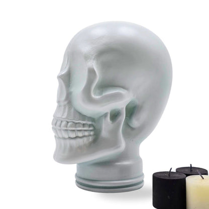 Glas KOPFHÖRERSTÄNDER TOTENKOPF| 26cm Glaskopf Skulptur | Farbe: M02 weiss