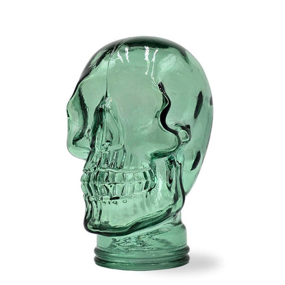 Glas KOPFHÖRERSTÄNDER TOTENKOPF| 26cm Glaskopf Skulptur | Farbe: T03 grün