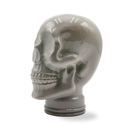 Glas KOPFHÖRERSTÄNDER TOTENKOPF| 26cm Glaskopf Skulptur | Farbe: OP3 hellgrau