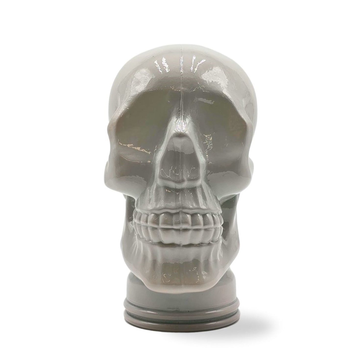 Glas KOPFHÖRERSTÄNDER TOTENKOPF| 26cm Glaskopf Skulptur | Farbe: OP3 hellgrau