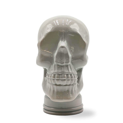 Glas KOPFHÖRERSTÄNDER TOTENKOPF| 26cm Glaskopf Skulptur | Farbe: OP3 hellgrau