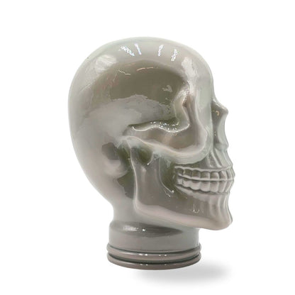 Glas KOPFHÖRERSTÄNDER TOTENKOPF| 26cm Glaskopf Skulptur | Farbe: OP3 hellgrau