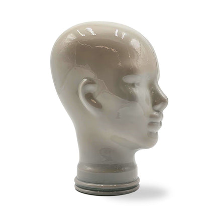 Glas KOPFHÖRERSTÄNDER voll Glanz + matt | 29cm Glaskopf Skulptur | Farbe: OP3 hellgrau