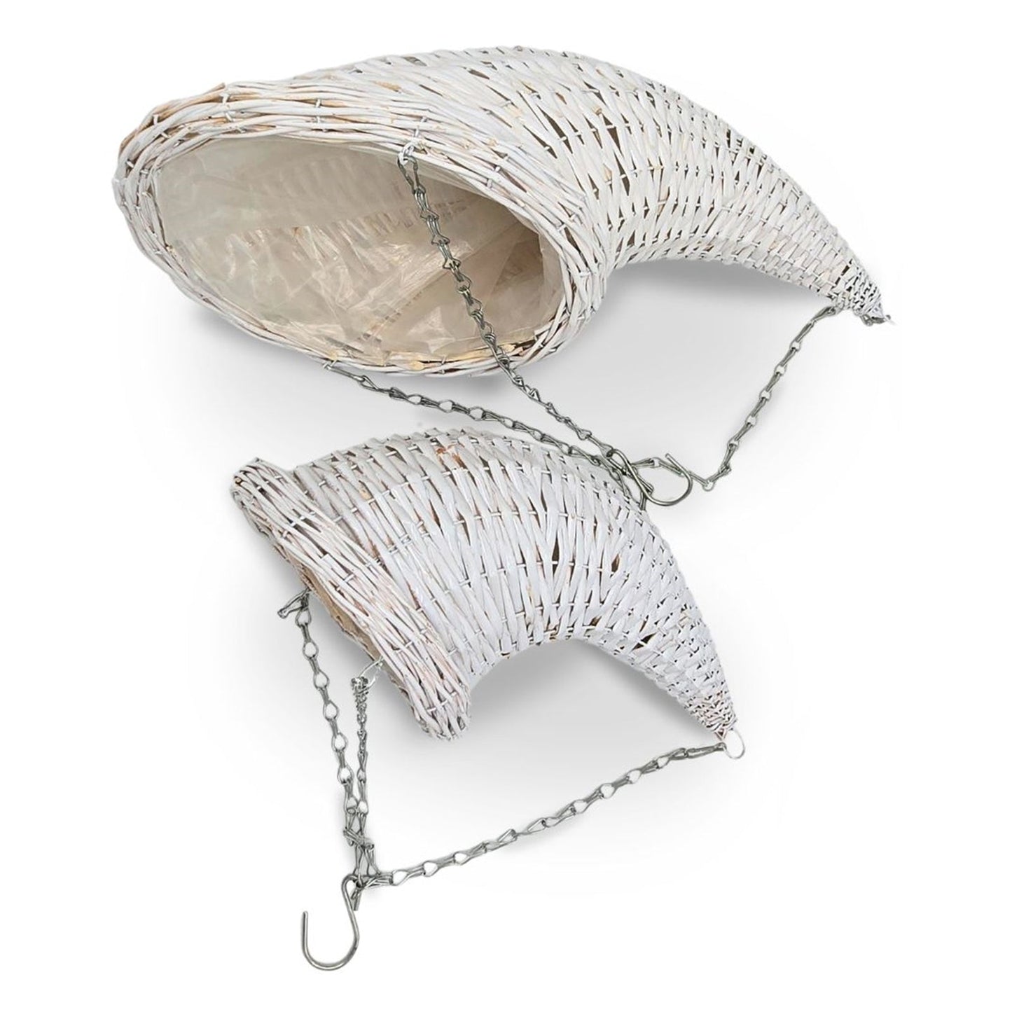 BLUMENAMPEL "FÜLLHORN" | 2er Set, Rattan | handgefertigt Korbgeflecht | Farbe: weiß