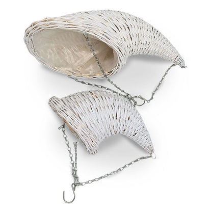 BLUMENAMPEL "FÜLLHORN" | 2er Set, Rattan | handgefertigt Korbgeflecht | Farbe: weiß